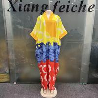 Robe décontractée et polyvalente pour femme, nouvelle collection 2026, imprimé color block africain, grande taille, coupe ample, col en V, manches courtes, confortable au quotidien