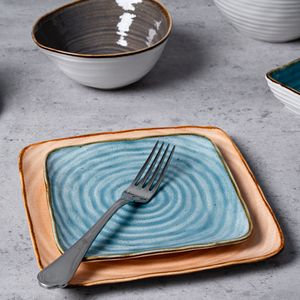 <span class=keywords><strong>Assiette</strong></span> en porcelaine de qualité supérieure P&T, bleu et <span class=keywords><strong>marron</strong></span>, ronde et <span class=keywords><strong>carrée</strong></span>, pour steak, sushi, restaurant, vaisselle de dîner en gros - Product Image 3