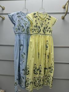 Robe midi à manches bouffantes, style ethnique rétro français, à fleurs, avec broderie en point de croix, taille haute, pour femmes - Product Image 4