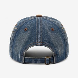Casquette de baseball vintage en denim et coton lavé, 6 panneaux, avec patch en cuir gaufré personnalisé, style streetwear - Product Image 5