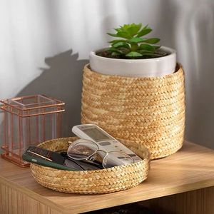 Cesto Portaoggetti Intrecciato in Paglia di Grano Naturale e Foglie di Mais, Decorazione Casa, Design Rotondo Semplice, Cesto Regalo per Fiori in Erba Marina Intrecciato <span class=keywords><strong>a</strong></span> <span class=keywords><strong>Mano</strong></span> - Product Image 4