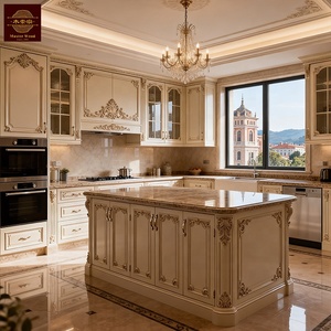 Armoires de <span class=keywords><strong>cuisine</strong></span> élégantes de style européen avec portes en verre, en bois massif, taille personnalisable, <span class=keywords><strong>prix</strong></span> de gros - Product Image 1