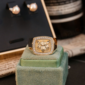 Anillos de Diamantes Redondos con Diseño de Animales, Joyería Personalizada, Anillo de Compromiso de Oro de 14k para Hombre, Anillos de Joyería Fina para Fiesta - Product Image 6