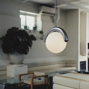 Luminaire suspendu minimaliste moderne, style esthétique contemporain, cadre en métal en forme de U, globe en verre <span class=keywords><strong>opale</strong></span>, lustre linéaire unique Lenox - Product Image 5