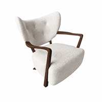 Fauteuil d'appoint Boucle Wingback, style Mid-Century, fauteuil lounge, crème, blanc cassé, capitonné, structure en bois massif, accoudoirs courbes, pour salon