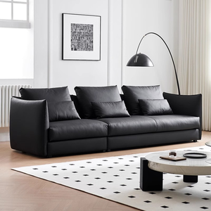 Ensemble de canapés modernes modulaires italiens <span class=keywords><strong>en</strong></span> cuir noir Meubles de salon modernes Sofa d'angle sectionnel <span class=keywords><strong>en</strong></span> cuir véritable <span class=keywords><strong>en</strong></span> forme de <span class=keywords><strong>L</strong></span> - Product Image 2