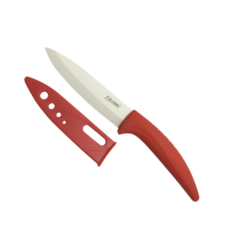 4inch red pp and tpr handle sharp blade with sheath safety kitchen paring ceramic knife