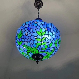 LongHuiJing High End Quality Stained Glass for Pendant <b>Lights</b> 3 16Inch Wide Vintage Style Inverted <b>LED</b> <b>Ceiling</b> Hanging Lamp - Product Image 4