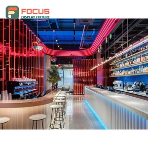 Mostrador de Servicio Personalizado para Cafetería, Acabado en Madera Laminada, Área de Exhibición de Botellas de Sirope, Mostrador de Servicio para Tienda - Product Image 4