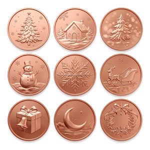 Moneta Commemorativa in Rame Pregiato <span class=keywords><strong>da</strong></span> 1, <span class=keywords><strong>2</strong></span>, 5 oz con Basso MOQ, Rilievo 3D di Babbo Natale, Pupazzo di Neve, Calza e Campana, per Regalo Natalizio - Product Image 4