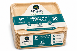 9 Inch Square Areca Palm Leaf <b>Disposable</b> Dinner <b>Plate</b> | Compostable Eco-Friendly Heavy-Duty Catering <b>Plate</b> - Product Image 3