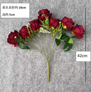 Roses artificielles en velours en gros, 7 têtes, bouquets de roses en velours, roses <span class=keywords><strong>bordeaux</strong></span>, <span class=keywords><strong>décoration</strong></span> de <span class=keywords><strong>mariage</strong></span> - Product Image 4
