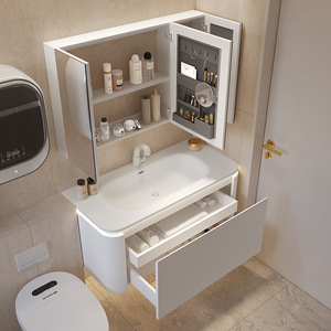 Gabinete de baño flotante de madera contrachapada con acabado de <span class=keywords><strong>pintura</strong></span> de alta calidad, gabinete de baño de <span class=keywords><strong>pizarra</strong></span> montado en la <span class=keywords><strong>pared</strong></span>, juego de tocador - Product Image 4