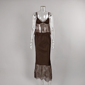 QINSI Robe de nuit élégante à bretelles et décolleté plongeant, sexy, avec empiècements en dentelle, <span class=keywords><strong>dos</strong></span> <span class=keywords><strong>nu</strong></span>, <span class=keywords><strong>longue</strong></span>, en satin - Product Image 4