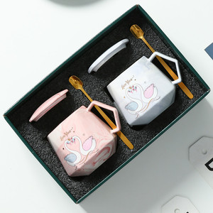 Tazas de Café de Cerámica con Diseño de Cisne, Regalo de Boda, Juego de Tazas para Parejas, Regalo para el Día de San Valentín - Product Image 1