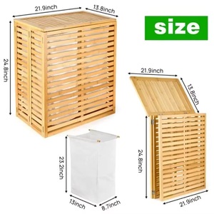 Cesto de Ropa de Bambú con Tapa, Rectangular, Color Natural, Organizador de Ropa Resistente, Tipo Vertical con Dos Forros Extraíbles - Product Image 3