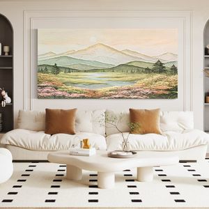 <span class=keywords><strong>Peinture</strong></span> à l'huile abstraite <span class=keywords><strong>Montagne</strong></span> dorée du début du printemps, peinte à la main, texture impasto 3D, toile épaisse écologique, motif floral - Product Image 2