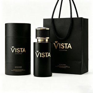 Flacon de parfum de luxe en verre noir avec col en aluminium, 30ml/50ml/100ml, étiquette personnalisée, boîte vide, pulvérisateur cosmétique à pompe, estampage doré - Product Image 1