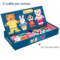 Magnetisches Anziehpuppen-Spielzeug für Kinder mit Tiermotiven und Wechselkleidung, Holz-Lernspielset für Kleinkinder, Reisespiel