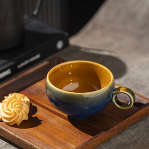 Độ sáng bóng màu vàng bên trong màu xanh phản ứng bên ngoài Hai cốc men với vòng đơn xử lý đặc biệt gốm cà phê cốc nhỏ - Product Image 6