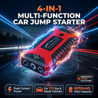 Autocollant personnalisé avec logo, batterie externe d'urgence 6000 mAh, 4 ports USB, boussole LED, démarreur de secours avec boîte à outils, prise EU/US pour voiture 12V