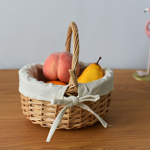 <b>Wicker</b> <b>Basket</b> Round Fabric Lined <b>Handle</b> Kitchen Storage Neatening <b>Basket</b> - Product Image 2