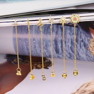 HJ Jewelry Dainty Vermeil 925 Sterling Silver 18K Gold Plated Star <strong>Lightening</strong> Sunflower Zirconia Chain Tassel Stud <strong>Earring</strong> - Product Image 6