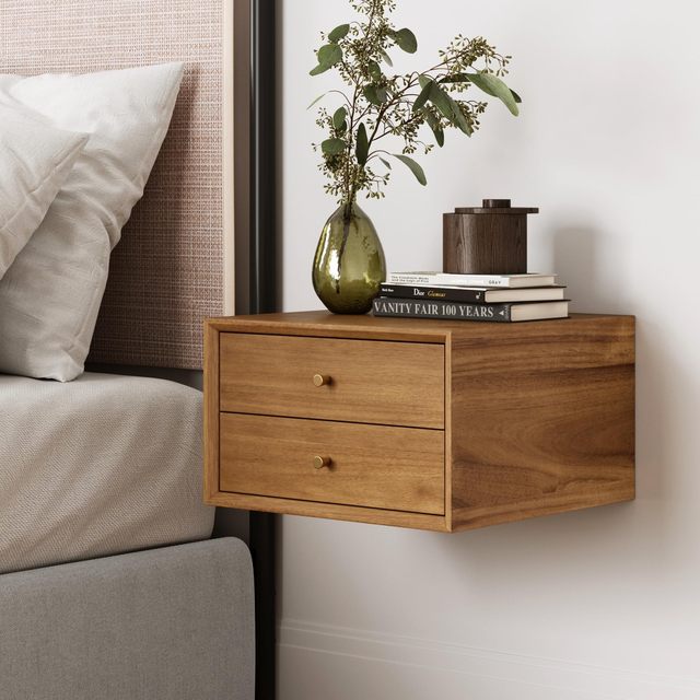 Modern Simple Combination Oak Floating Nightstand Wooden Bedside Table for Bedroom & Living Room for Apartment Use