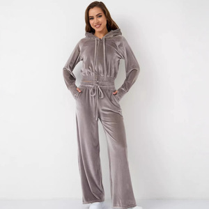 Completo da donna in due pezzi Cardigan con cerniera tuta in velluto per Pullover con coulisse - Product Image 2