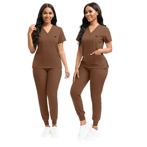 2025 elegante enfermería tela elástica Multi bolsillo médico Scrubs Set mujeres Scrubs Top + Jogger pantalones trajes de enfermería - Product Image 3