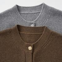OEM ODM Cardigan Rajut Wanita Kasual Lengan Panjang 100% Wol Kerah Bulat Jaket Rajut Sweater dengan Saku Kancing Bunga