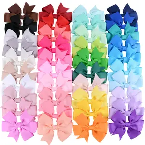 Hot Sale Cheap Sweet Design 40 Colors Solid Pink Grosgrain Ribbon Bows Alligator Cute Kids Baby Hair Clips Pins for Baby Girls