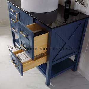 VAMA — meuble de salle de bain avec lavabo contemporain, lavabo, vasque uni en verre, couleur bleu marine, 756042B, 42 pouces - Product Image 5