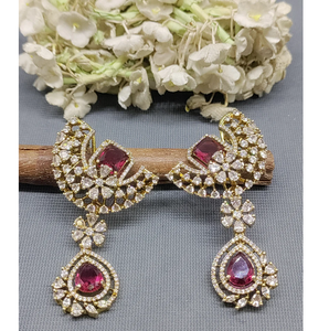 Fashionable <b>Gold</b> Plated Floral Teardrop CZ <b>Earrings</b> Sparkling American Diamond <b>Dangle</b> <b>Earrings</b> for Women Wedding Bridal - Product Image 5