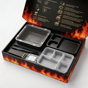 Caja <span class=keywords><strong>Bento</strong></span> Ecológica para Barbacoa, con Logotipo Personalizado, de Papel Kraft, para Asar, Caja Desechable para Comida, Catering, Almuerzo, para Exteriores - Product Image 1