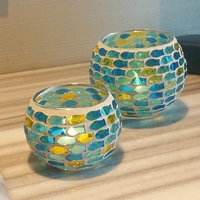 Décoration Diwali en gros, petits bougeoirs, bleu ciel, étoile de mer, mosaïque de verre, pot à bougie pour décoration intérieure