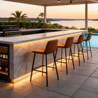 Chaises de bar modernes de luxe, tabourets de restaurant, style nordique, petit-déjeuner, velours, cuir avec tabouret en acier inoxydable, chaise de bar haute