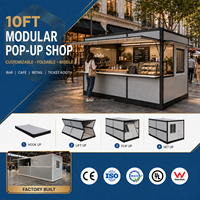 Vouwbare containerkiosk, uitbreidbare prefab containerwinkel, opklapbare luifel, draagbare modulaire foodtruck, winkelruimte, kantoorruimte, keuken