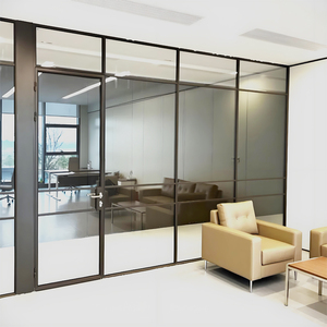 Cloison de bureau en verre encadrée de noir avec système de cloisons intérieures insonorisées en verre trempé pour bureau <span class=keywords><strong>d</strong></span>'<span class=keywords><strong>agence</strong></span> créative - Product Image 1