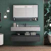Meuble de salle de bain double vasque de 120 cm, style hôtel, meuble de salle de bain moderne pour hôtel et maison avec miroir éclairé et armoire