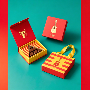 Caja de Regalo de Chocolate Premium con Tapa Abatible y Logotipo Personalizado, con Juego de Bolsas de Transporte, Diseño de <span class=keywords><strong>Toro</strong></span> y Guitarra Española - Product Image 1