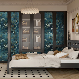 Creation Of Time And Space Peel And Stick Wallpaper Dark Blue Botanical With White Doves Self Adhesive For Cabinet Decor - Product Image 3