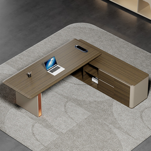 Poste de travail moderne de luxe sur mesure, grand, en bois, avec armoire et table réglables en hauteur - Product Image 2