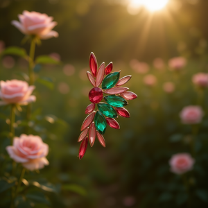 Pendientes de botón E4120 rojo rosa con cristales de imitación en forma de planta y engaste de bisel, joyería de moda para mujer - Product Image 2