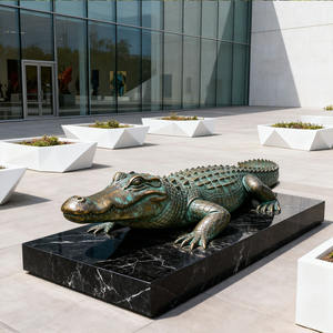 Escultura de cocodrilo de bronce animal de metal de tamaño real para exteriores de gran tamaño - Product Image 5