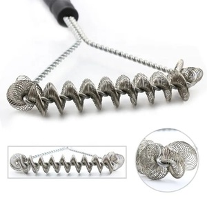 Three Sided Stainless Steel Grill <b>Brush</b> With Curly Bristle <b>Wire</b> Ring For BBQ Cleaning Durable Design Silver Color - Product Image 5