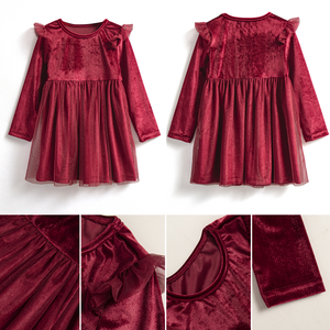 Abito Bambina Morbido Elastico Velluto <span class=keywords><strong>Tulle</strong></span> Maniche Farfalla Balze Natale Compleanno Matrimonio Festa Dama Onore Principessa - Product Image 2