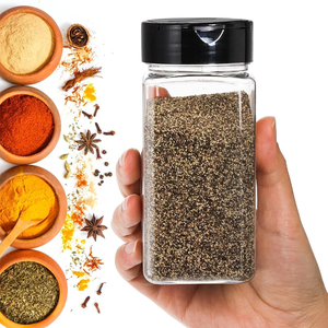 Chai gia vị nhựa hình vuông 2oz 4oz 5oz 6oz, lọ gia vị thủy tinh hình tròn bán buôn, có nắp nhựa dạng cánh bướm và nắp nhôm - Product Image 1