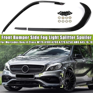 W176 Glossy Painted Front <b>Lip</b> Spoiler with Side Splitter Canards Apron for Benz A180 A200 A250 A45 for Amg 2016 2017 2018 7PCS - Product Image 4