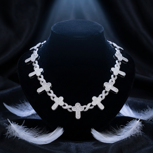 Collier chaîne torsadée en argent sterling 925 plaqué or blanc 6 mm avec pendentif croix en moissanite VVS pour homme, vente en gros d'usine - Product Image 1